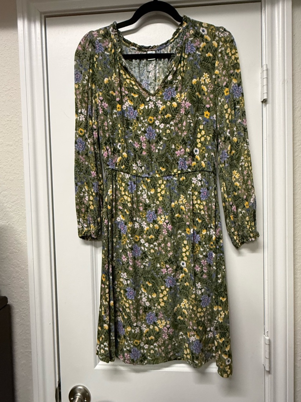 Old Navy Floral Long Sleeve Mini Dress Green Boho Peasant Size Small